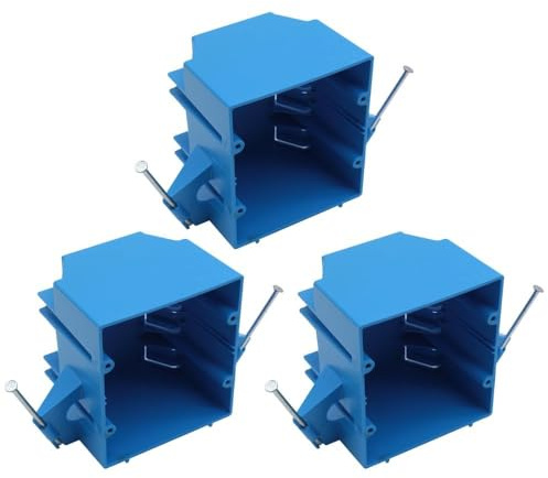 XGGYA PVC Double Gang New Work Wall Electrical Box,Blue 2 Gang Box with Nail,32cu,Switch and Outlet Box with Nail 2 Gang,ETL,for Construction(Pack of 3)