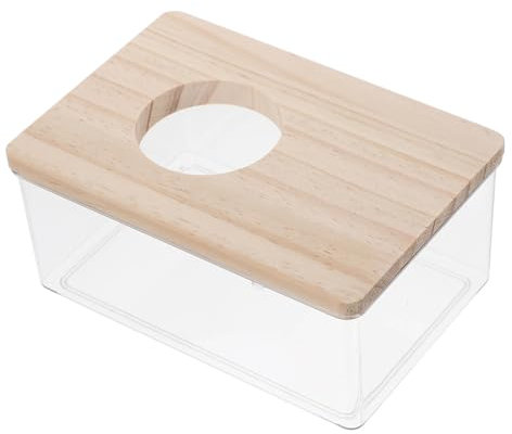 MERRYHAPY Sandbad Für Hamster Und Kleintiere Praktische Badewanne Mit Holzabdeckung Leicht Zu Reinigen Als Toilettenschale Und Spielzeug Für Rennmäuse Zwerghamster Und Meerschweinchen