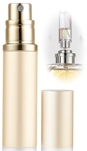 ASADAYS Perfume Atomiser Refillable - 10ml Portable Travel Spray Bottle, Leak Proof Mini Size Perfume Atomizer Bottom Filling, Cologne Dispenser with Men and Women (CA 10ml, Windsor Champagne Gold)