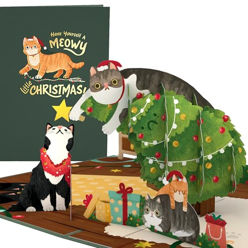 Lovepop® Katzen 3D Pop-Up Karte Weihnachten Weihnachtskarte für Katzenliebhaber, Freunde, Kollegen, Familie | mit Versteckfach für Geldgeschenke & Gutscheine | inkl. Umschlag | Ausziehbare Notiz