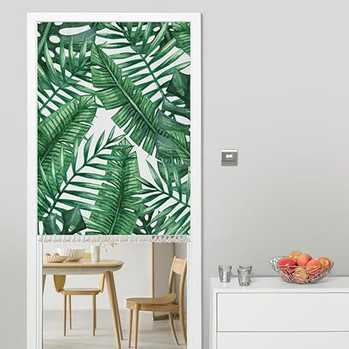 Türvorhang Tropisch Blatt Druck Küchenvorhänge Polyester Raumteiler Vorhang Waschbar Vorhänge Kurz Küchenvorhang Langlebig Fliegenvorhang Terrassentür tür Vorhang Verdickung Vorhang Tür 90x200cm
