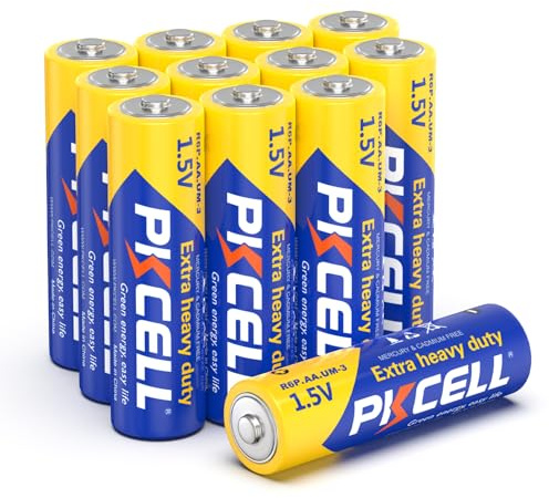 PKCELL Paquete de 12 Pilas AA Dobles A, batería de Carbono de Alto Rendimiento de 1,5 V para Velas LED, Reloj, mandos a Distancia, linternas
