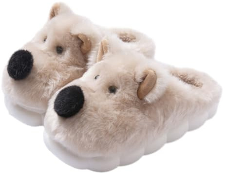YELAN Pantofole da donna Pantofole da cane Pantofole da animale Pantofole da uomo Pantofole da casa in peluche (Khaki, Adulto, Donna, 36, Numero (range), Sistema Taglie Calzature EU, 37, Stretta)