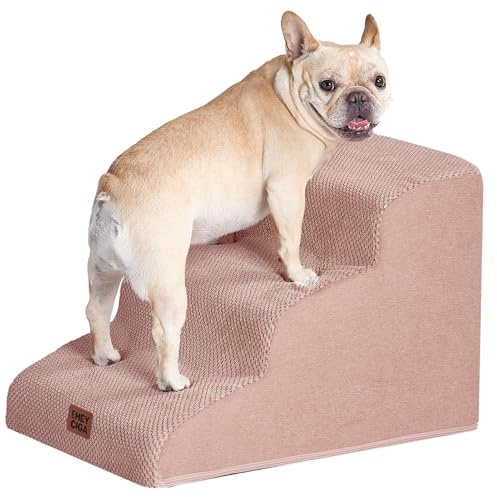 EHEYCIGA Scaletta per Cani 3 Gradini Altezza 40 cm, Scala Cane Piccoli e Gatti in Spugna per Salire su Letto e Divano, Antiscivolo Rampa per Cani con Rivestimento Rimovibile e Lavabile, Grigo Rosa