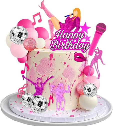 TTPSRY 26 Stück Musik Kuchen Topper Alles Gute zum Geburtstag Rosa Mädchen Tortendeko Kuchen Dekorationen Damen Tortendekoration