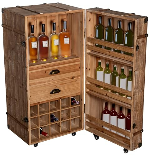 DRW Armario para vinos de Madera reciclada en Natural 53x52x106 cm