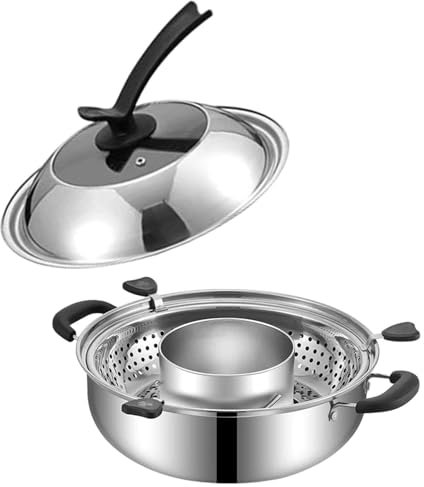 HGZLQKD Chinese Hot Pot, Lifting Chafing Dish Basin, Nonstick Cooking Set with Divider, Rotating Hotpot Stockpot for Family Gathering, No punching