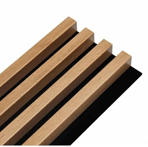 DECOON Panneau Tasseaux Bois 3D décor chêne sur Fond Rigide Noir 250 x 17,6 x 3-0,44M²