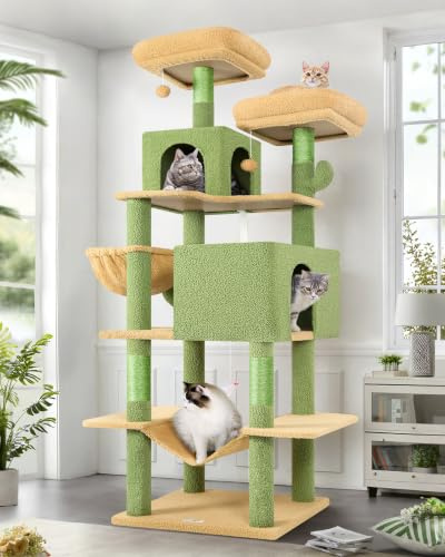 Globlazer F76 Kratzbaum 195 cm mit Große Katzenhaus Hängematte für 2 Katzen | Katzenbaum Stabil Weiche Plüsch, Sicherheit Kippschutz, Einfach zu installiere Aktivitätskratzbäume für Große Katzen Kätzchen