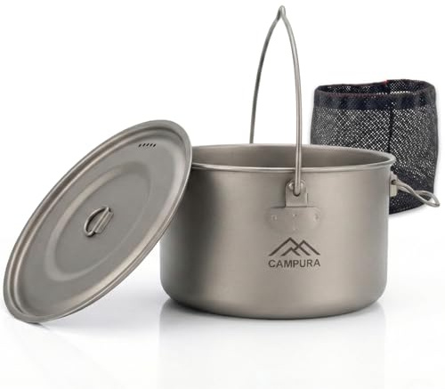 Campura Titan Topf 2 Liter (1950 ml) mit Deckel und Aufhängehenkel - Ultraleichtes Campinggeschirr und Kochset für Outdoor, Bushcraft, Wandern und Survival, 190g