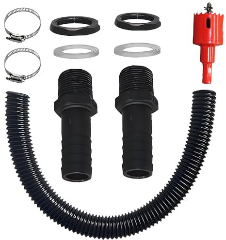 Water Butt Connector Kit, Water Butt Hose Pipe Connector Rain Barrel Linking Kit, 50cm Connection Hose 2 PCS 25mm Connectors and Accessories Rain Butt Connector for Rainwater Barrels