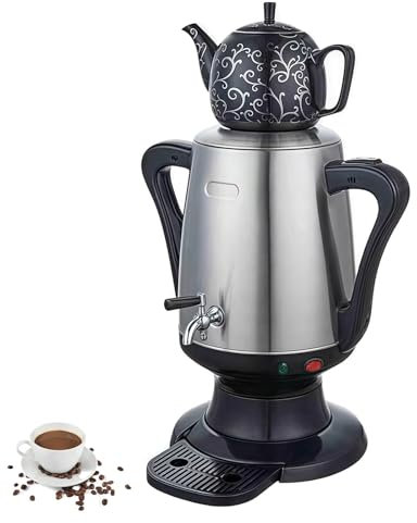 DOJOEUU Théière électrique Turque, cafetière séparée avec théière en Acier Inoxydable de 4 L et Tasse à thé en céramique de 1 L, Fonction Maintien au Chaud, Ensemble(Black)