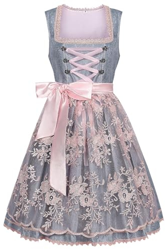 ZCJ Dirndl da Donna con Grembiule in Pizzo - Vestito Oktoberfest e Costume Tirolese Donna Tradizionale Bavarese per Feste, Matrimoni e Carnevale