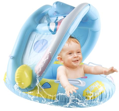 ACTOYS Schwimmring Baby mit Sonnendach, Schwimmring ab 6-36 Monate, Einhorn Baby Schwimmring (Meeresfisch)