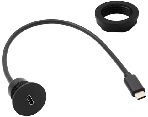 Hemlosk USB C Fijación roscada Embedded Impermeable Cable, 90 Grados | USB C Macho a Hembra, Cable de extensión de salpicadero para Coche, Barco, Motocicleta, camión, salpicadero de 30 cm