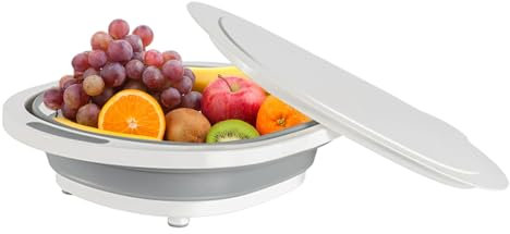 Planche À Découper Pliable | Planche À Légumes - avec Couvercle Panier de Lavage et Égouttage de Légumes 9L pour Cuisine Extérieure Camping BBQ Fruits Riz Évier et Long Voyage