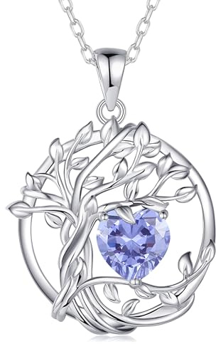 FANCIME Arbre de Vie Pierre de Naissance Pendentif Collier pour Femme | Argent Sterling 925, Bijoux Fin, Noël Fête des Mères Anniversaire de Naissance Cadeau pour Elle