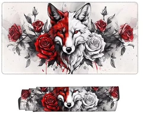 Gaming Mauspad 700 x 300 x 3 mm Gaming Mousepad Verlängertes Großes Mauspad Schreibtischauflage, Genähte Kanten Mousepad, rutschfeste Gummibasis, Schreibtisch Schutz für Home Office (Fuchs Rose z-322
