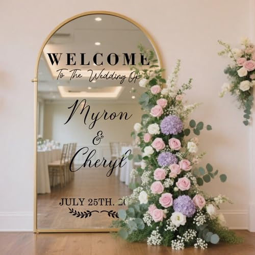 Personalisierter Hochzeitsspiegel-Aufkleber, personalisierbar, Welcome to Our Wedding Mirror, personalisierbar, Spiegel, Buchstaben, Namensschild, DIY-Vinyl-Aufkleber mit Namen der Braut und des