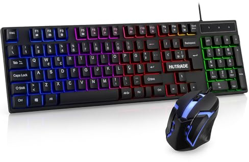 Tastiera Gaming RGB + Mouse LED – Kit Cablato USB, 104 Tasti QWERTY Italiano, Retroilluminazione Multicolore Dinamica, Mouse Ergonomico per PC Windows