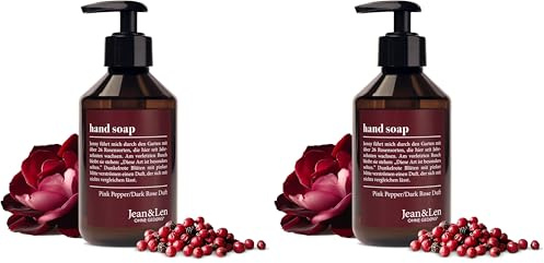 Jean & Len Handseife Pink Pepper & Dark Rose, reinigt beanspruchte Hände, für die tägliche Anwendung geeignet, Flüssigseife im Pumpspender, sinnlicher Duft, vegan, 250 ml (Packung mit 2)
