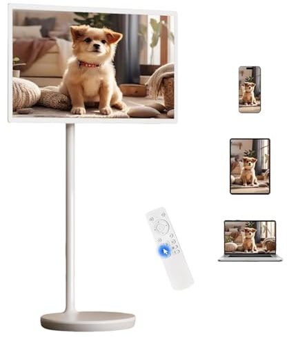 Sunseota Televisor Inteligente PortáTil De 32 Pulgadas con Pantalla TáCtil 1080P Y Control Remoto, Stanbyme, con Ruedas Y BateríA De 15000mAh, Tableta Giratoria para Colocar Al Final De La Cama