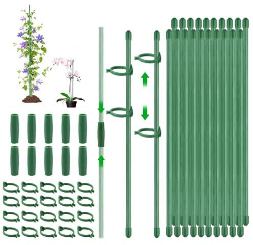 Soporte para Plantas Trepadoras, 30cm Tutor Monstera Ajustables | Incluyendo 20 Soportes para Plantas Perennes, 20 Clips, 10 Conectores, 20 Tapas, Enrejados para Planta Orquídeas(90 pcs)
