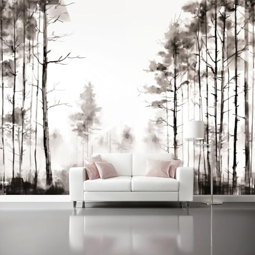 Carta da Parati Stile Acquerello Piante Arte da Parati Autoadesiva, Bianco Carta Adesiva Foto Murale Rotolo per Camera da Letto Soggiorno Corridoio 150 x 105 cm（WxH