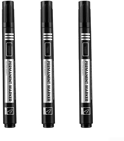 NEIQIUWING Lot de 3 feutres universels permanents résistants aux taches pour pneus en plastique, pierre, pneus - Pointe ogive fine - Marqueur industriel extérieur - Bleu/noir - Longueur : 14,5 cm