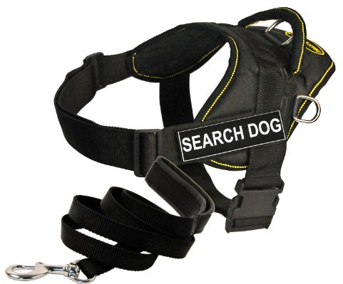 Dean and Tyler Set – EIN Hundegeschirr, Suchhund, gelber Rand, XXS (45,7 cm - 55,9 cm) + eine gepolsterte Welpenleine, 1,8 m Edelstahlverschluss, Schwarz