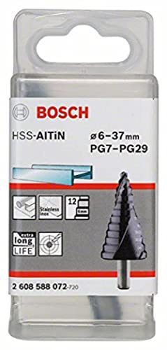 Bosch Professional Stufenbohrer HSS-AlTiN mit 3-Flächen-Schaft (Ø 6-37 mm), Durchmesser: 6.0 - 37.0