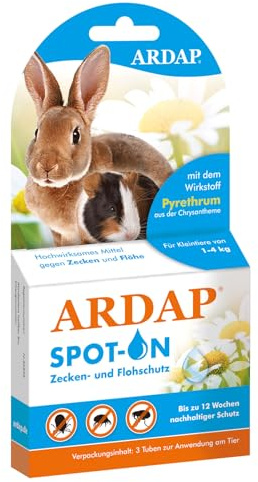 ARDAP Spot On - Zecken-, Milben- & Flohschutz für kleine Heimtiere (Kaninchen, Meerschweinchen, etc.) von 1 bis 4kg - Natürlicher Wirkstoff - Bis zu 12 Wochen nachhaltiger Langzeitschutz (PT19)