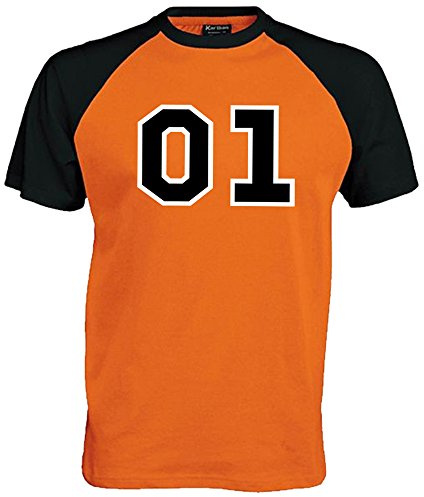 Maglietta da baseball, unisex, motivo 01 General Lee Orange/Black X-Large