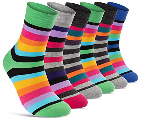 Damen Socken Ringel Bunt Geringelt Baumwolle mit Komfortbund ohne Naht (6 oder 12 Paar)