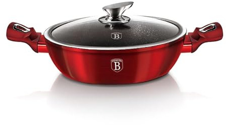 Berlinger Haus, Cocotte avec couvercle, 32 cm, Collection Burgundy, revêtement en marbre antiadhésif à 3 couches, Convient à tous les types de cuisson, y compris les plaques de cuisson à induction