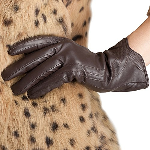 Nappaglo Damen Lederhandschuhe Winter Touchscreen Lammfell Elegant Echtleder Warm Handschuhe Outdoor, Non-Touchscreen, Braun, XL (Umfang der Handfläche:20.3-21.6cm)