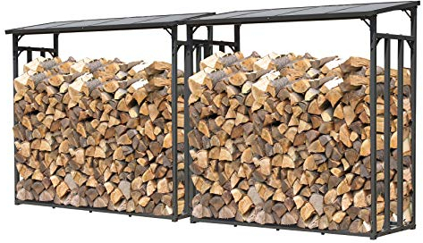 QUICK STAR 2 Stück Metall Kaminholzregal Anthrazit 143 x 70 x 145 cm Garten Kaminholzunterstand 2,8 m³ / 4 SRM Stapelhilfe Aussen