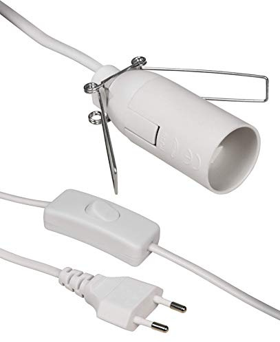 Câble d'alimentation européen McPower avec Interrupteur et Douille E14, 3,5 m, idéal pour Les Lampes et Les luminaires | Rénovation (Blanc)