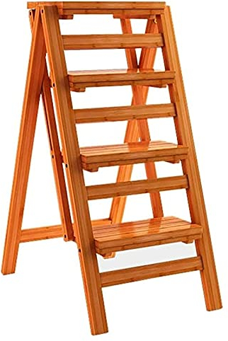 Sywlwxkq Tragbare Trittleiter Trittleiter mit 4 klappbaren Trittstufen, Holz Trittleiter, Hoher Hocker für Kinder und Erwachsene