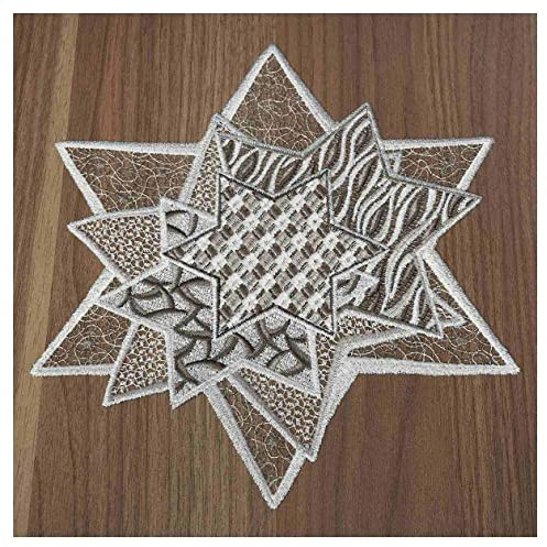 DSD Design-Studio Drechsler Winter-Tischdecke Sternenzauber Plauener Spitze modernes Deckchen Stern mit Mustern Tischdeko Weihnachten grau-Silber