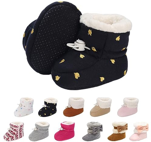 Tolaler Unisex-Baby Neugeborenes Fleece Booties, Verdicktes Futter Warme Baby Winterschuhe Verstellbare Rutschfeste mit Weicher Sohle Baby Booties/Alltagskleidung (0-18 Monate)