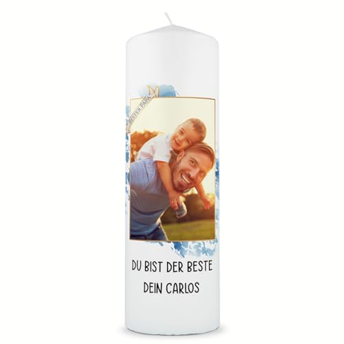 GRAVURZEILE Bedruckte Kerze mit Foto - Bester Papa - Personalisiert mit Name & eigenem Foto - Schönes Geschenk für Papa und Opa zum Vatertag - Geschenke für Ihn - Stumpenkerze 250/80