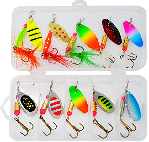 EULAPGOE 10 Piezas Spinner Señuelo de Pesca, Trucha Cuchara Set, Señuelo de Pesca, Trucha Cucharas, Señuelo Artificial Señuelo de Pesca Wobbler Set, Señuelo Spinner Set con Caja de Cuchara