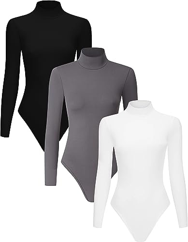 Chongbaijia 3-teiliger Damen-Body mit Rollkragen, langärmelig, Bodysuit, Oberteil