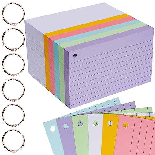 testyu 500 Stück Karteikarten mit Ring - 13 x 8cm Beidseitig Beschreibbar und Verdickung Papiermaterial Perfekt zum Lernen, Notieren und Memos und Listen, 6 lebhafte Farben in Einem Set