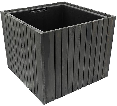 HRB Blumentopf Vintage eckig aus Echtholz anthrazit, hochwertiger Holz Pflanztopf mit Kunststoffwanne mit 42 L Volumen für Innen und Außen, die Pflanzkübel haben EIN einzigartiges Design