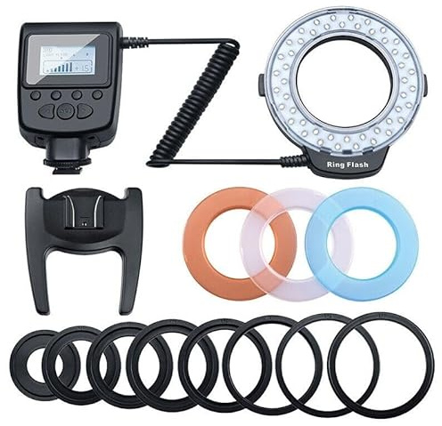 Iluminador Flash LED anular macro ring flash universal 48 LED luz fría o cálida para trineo Flash