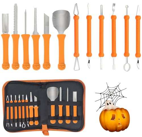 13 Stück Halloween Kürbis Schnitzset Halloween Kürbis Schnitzwerkzeug | Halloween Kürbis Schnitzen Werkzeug mit Organizer Etui DIY Dekoration Schnitzwerkzeuge für Liebhaber der Handschnitzerei