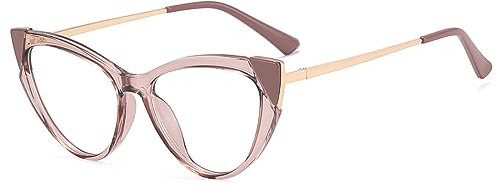 kachawoo Cat Eye Brillen Rahmen für Frauen Mädchen Blaues Licht Blocking Mode Brillen Metall TR90 (light brown frame)