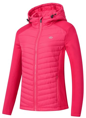 MoFiz Mujer Chaqueta Polar Fina con Capucha Deportiva Transpirable Cálida con Cremallera Chaqueta Bicicleta Montaña Al Aire Libre Rosa Rojo S